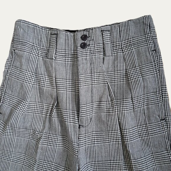 NWT Vintage Houndstooth Plaid Trousers Size 28  - 1990s Black and White … - Picture 4 of 6